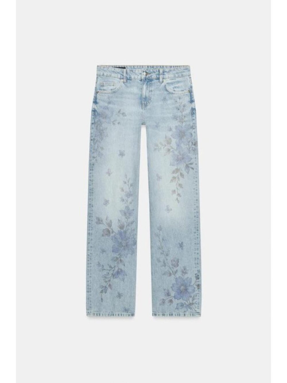 ZARA Z1975 MID-RISE LONG STRAIGHT FLORAL JEANS 6186/060/427